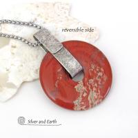 White Lace Red Jasper Sterling Silver Pendant Necklace - One of a Kind Natural Stone Jewelry