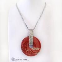 White Lace Red Jasper Sterling Silver Pendant Necklace - One of a Kind Natural Stone Jewelry