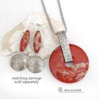 White Lace Red Jasper Sterling Silver Pendant Necklace - One of a Kind Natural Stone Jewelry