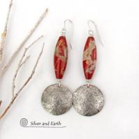 White Lace Red Jasper Sterling Silver Earrings - Unique Natural Stone Jewelry