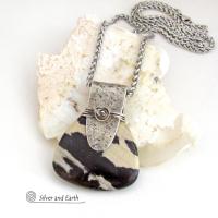 Brown Zebra Jasper Sterling Silver Necklace - Unique One of a Kind Earthy Natural Stone Jewelry