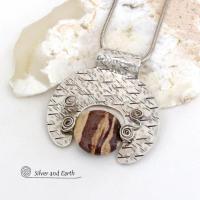 Zebra Jasper Sterling Silver Necklace - Unique Earthy Stone Jewelry