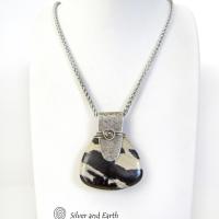 Brown Zebra Jasper Sterling Silver Necklace - Unique One of a Kind Earthy Natural Stone Jewelry
