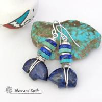 Zuni Bear Lapis & Turquoise Earrings - Southwestern Style Jewelry
