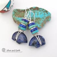 Zuni Bear Lapis & Turquoise Earrings - Southwestern Style Jewelry