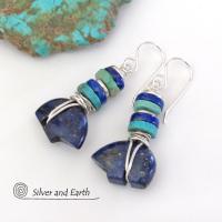 Zuni Bear Lapis & Turquoise Earrings - Southwestern Style Jewelry