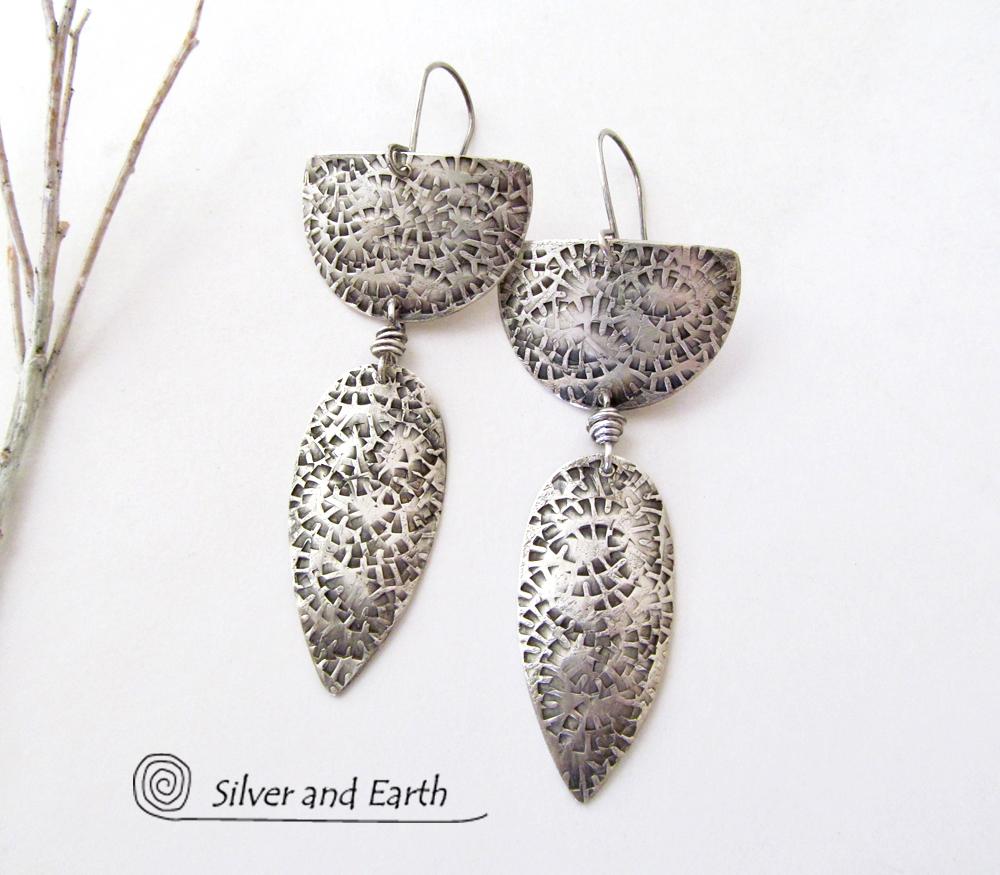 Bold Modern Contemporary Sterling Silver Earrings - Unique Sterling Jewelry