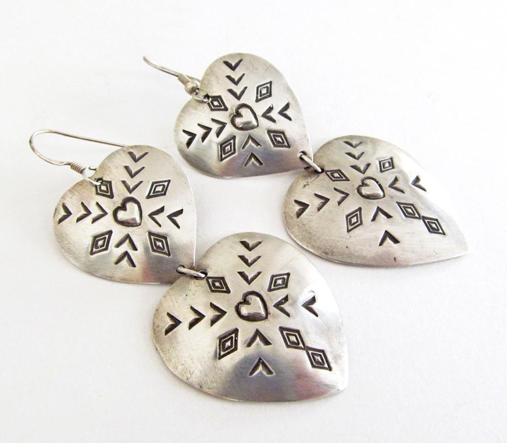 Large Sterling Silver Heart Concho Earrings - Vintage Southwestern Jewelry