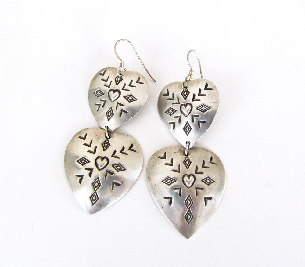 Large Sterling Silver Heart Concho Earrings - Vintage Southwestern Jewelry