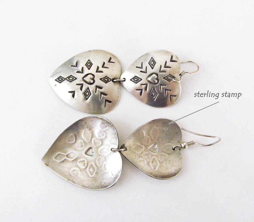 Large Sterling Silver Heart Concho Earrings - Vintage Southwestern Jewelry