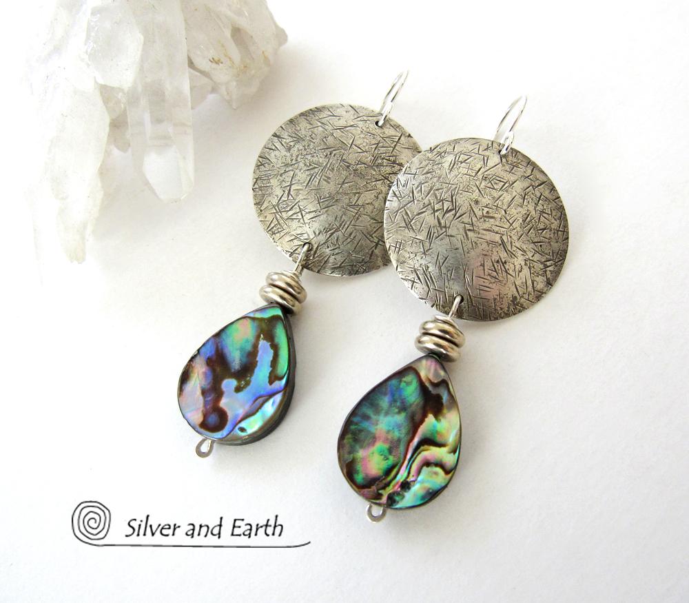Abalone Sterling Silver Earrings - Natural Paua Shell Jewelry