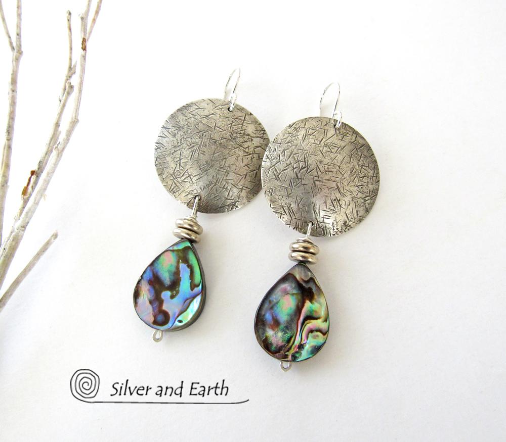 Abalone Sterling Silver Earrings - Natural Paua Shell Jewelry