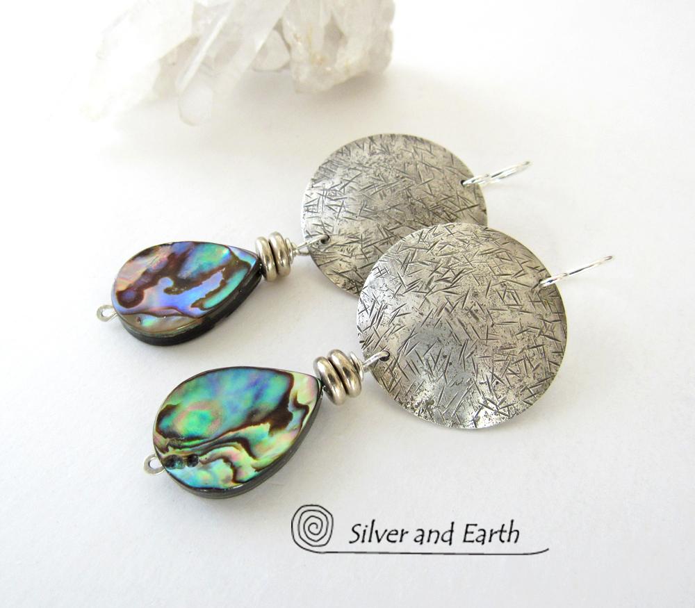 Abalone Sterling Silver Earrings - Natural Paua Shell Jewelry