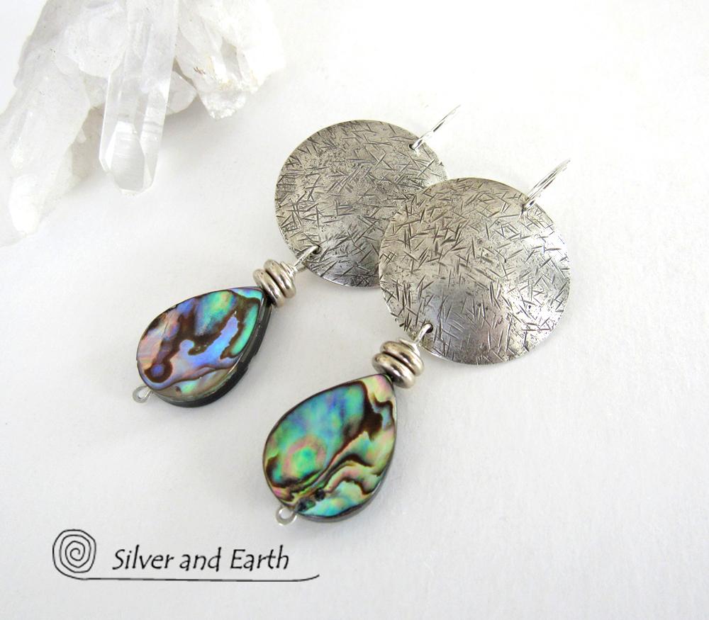 Abalone Sterling Silver Earrings - Natural Paua Shell Jewelry