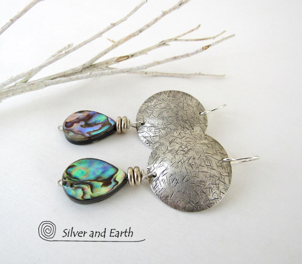 Abalone Sterling Silver Earrings - Natural Paua Shell Jewelry