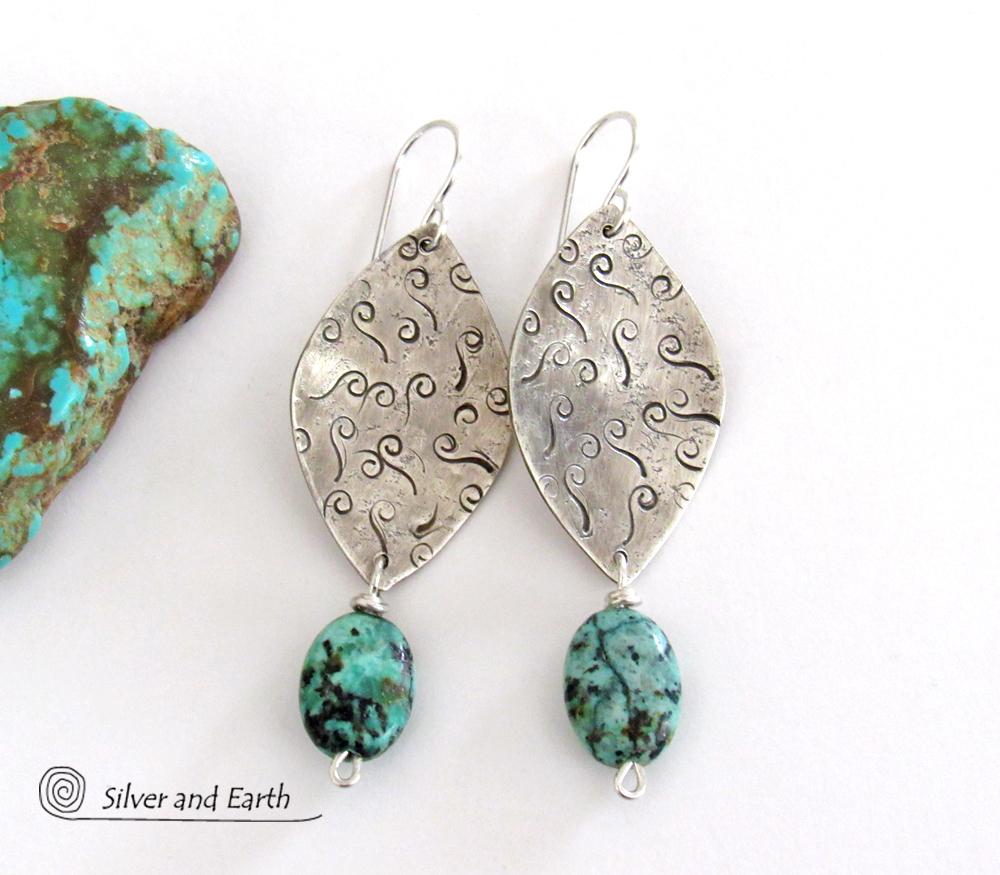 Sterling Silver Earrings with African Turquoise - Handcrafted Artisan Jewelry