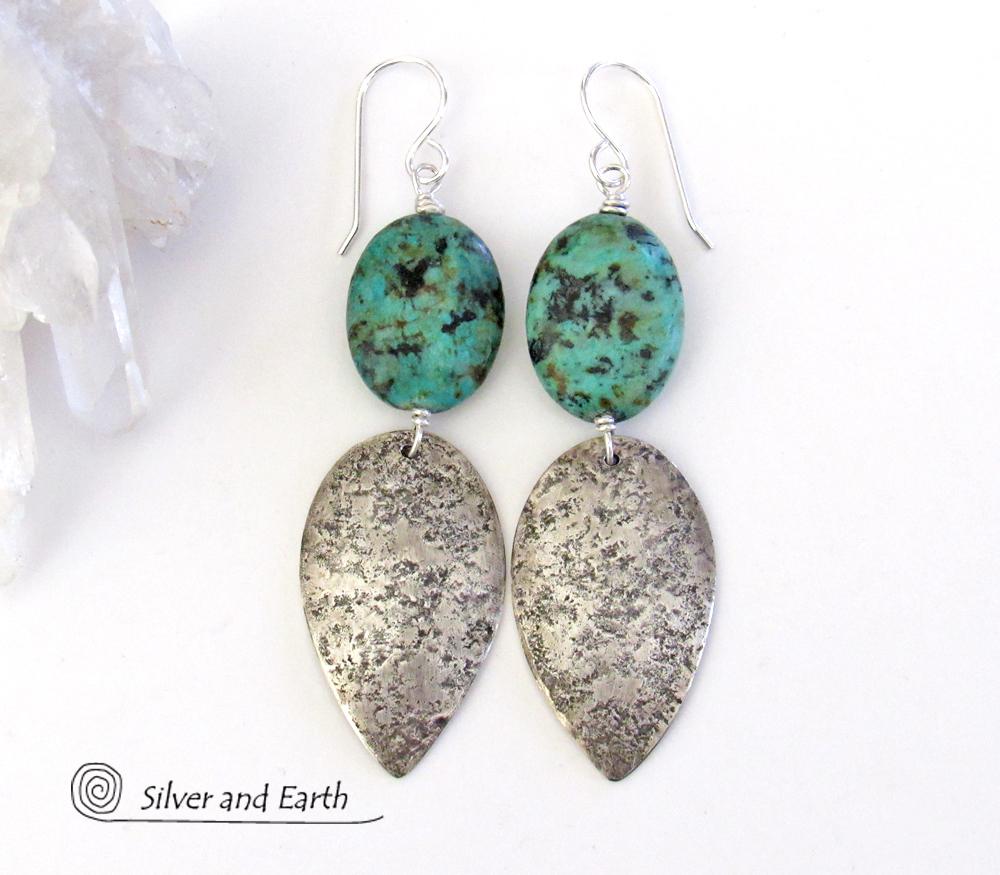 Sterling Silver & African Turquoise Earrings - Silver & Natural Stone Jewelry