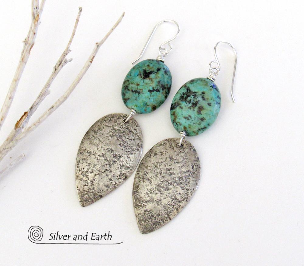 Sterling Silver & African Turquoise Earrings - Silver & Natural Stone Jewelry