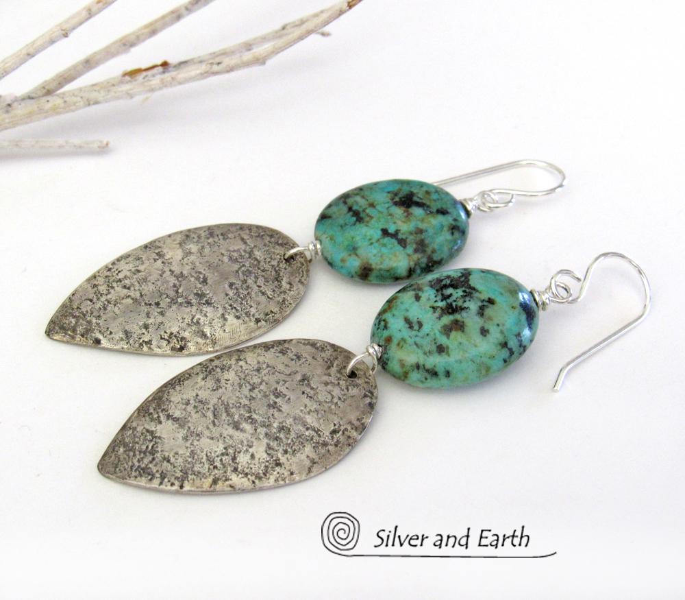 Sterling Silver & African Turquoise Earrings - Silver & Natural Stone Jewelry