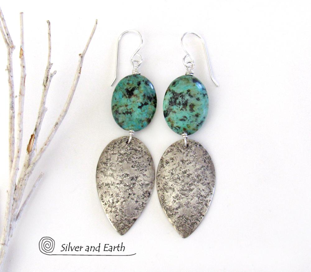 Sterling Silver & African Turquoise Earrings - Silver & Natural Stone Jewelry