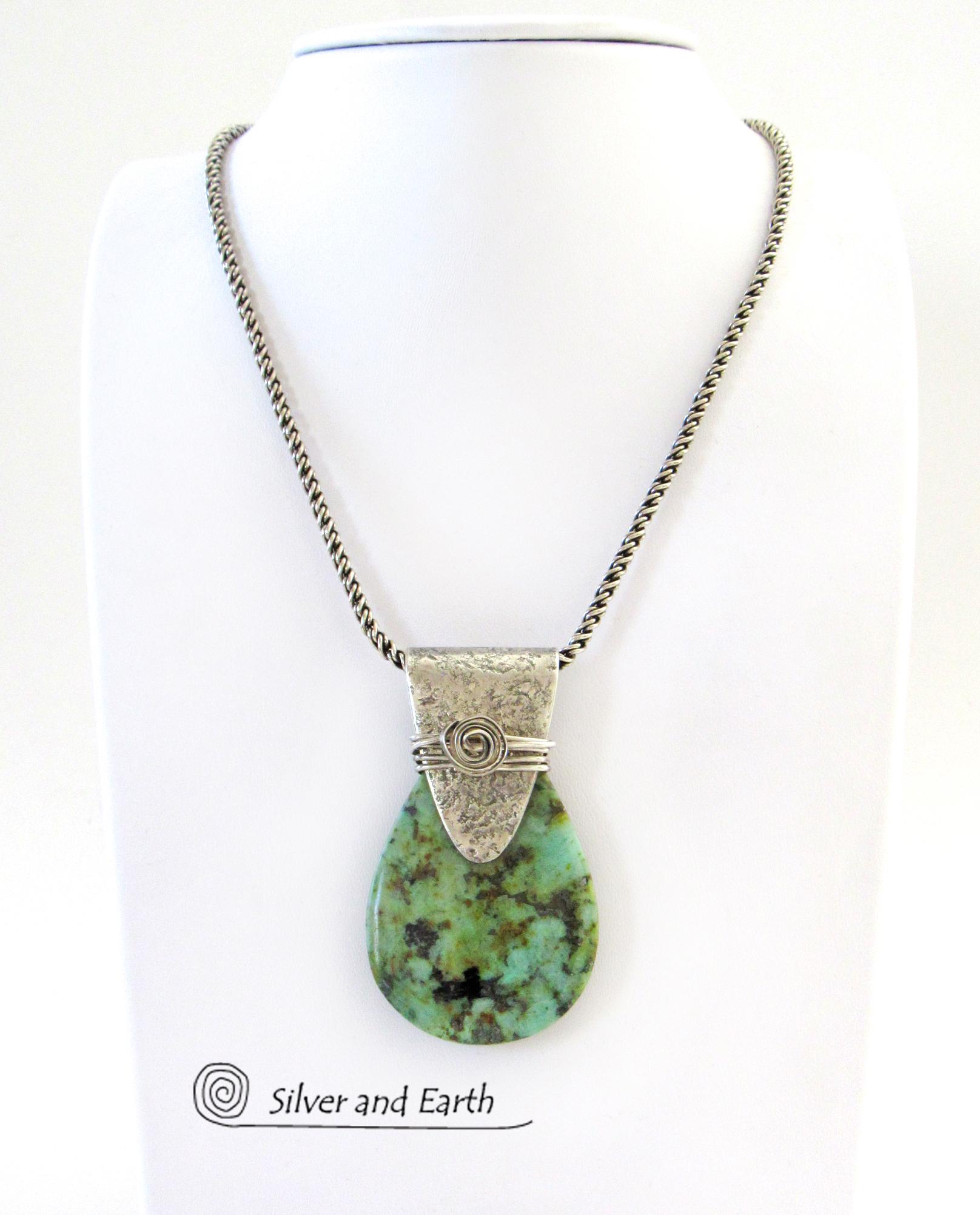 African Turquoise Sterling Silver Necklace - Handcrafted Silver & Stone Jewelry