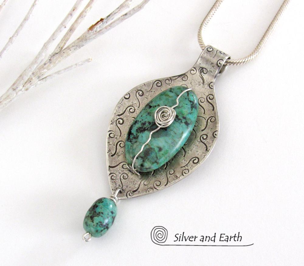 Sterling Silver Necklace with African Turquoise - Unique Silver & Stone Jewelry