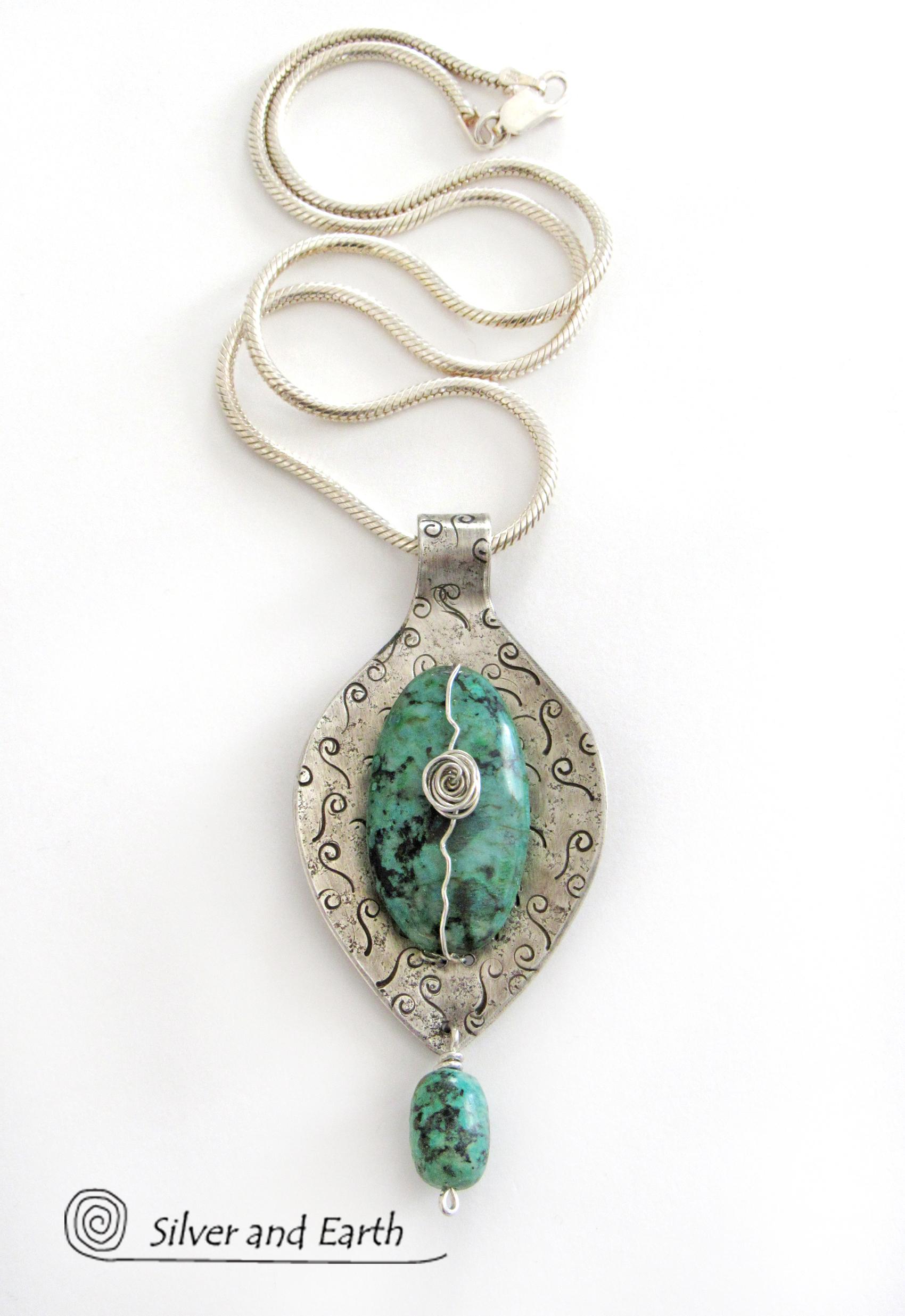 Sterling Silver Necklace with African Turquoise - Unique Silver & Stone Jewelry