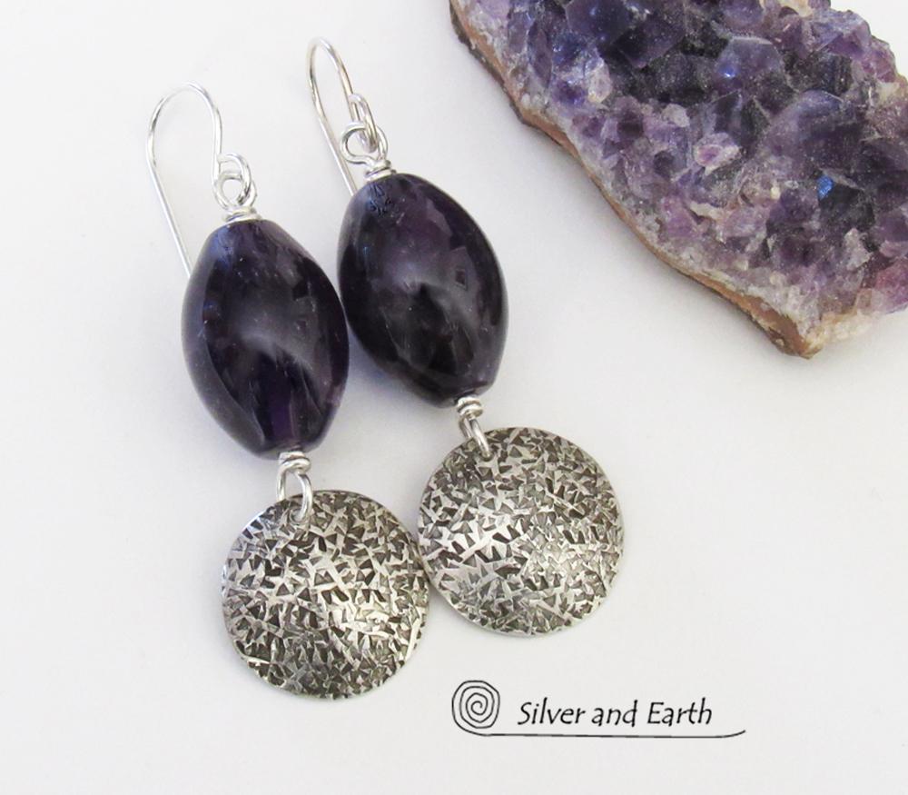 Purple Amethyst Sterling Silver Earrings - February Birthstone Jewelry