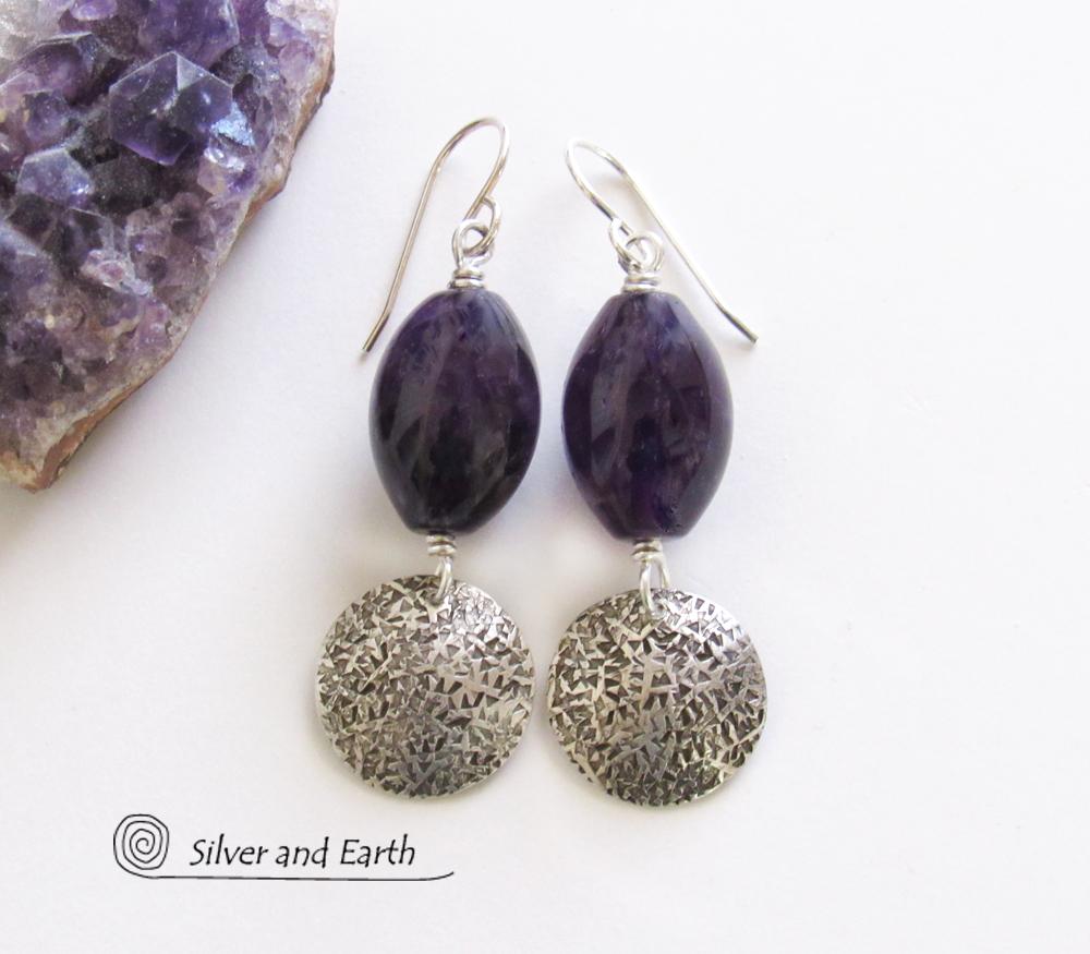 Purple Amethyst Sterling Silver Earrings - February Birthstone Jewelry