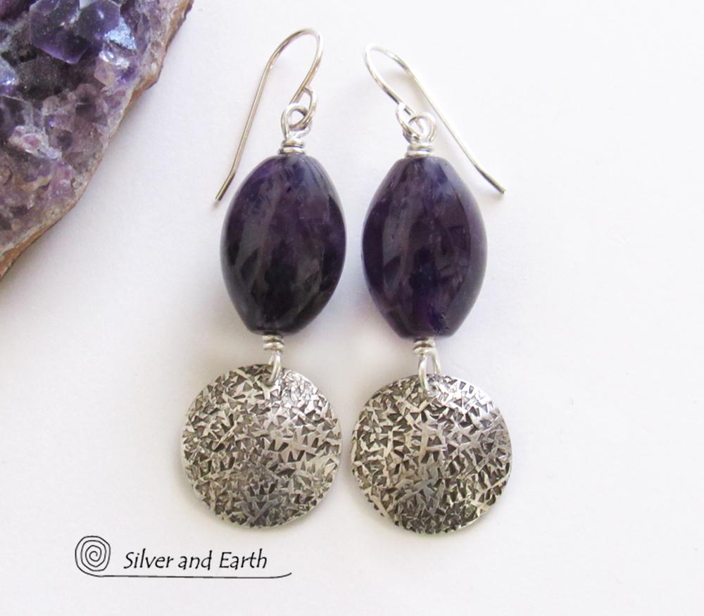 Purple Amethyst Sterling Silver Earrings - February Birthstone Jewelry