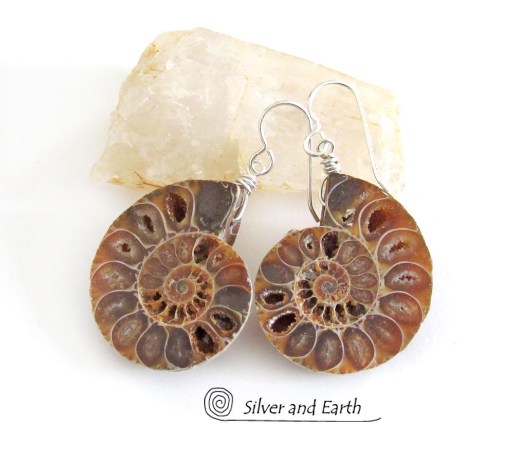 Ammonite Fossil Earrings - Genuine Earthy Natural Fossil Jewelry