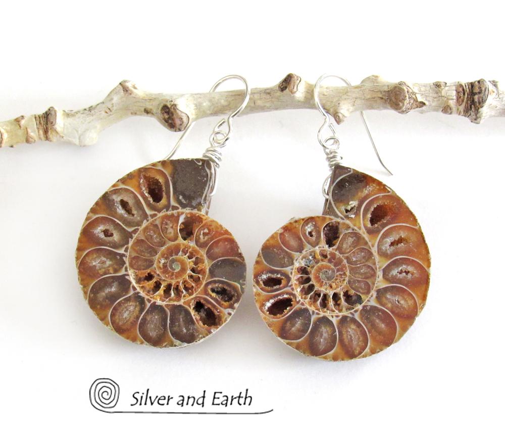 Ammonite Fossil Earrings - Genuine Earthy Natural Fossil Jewelry