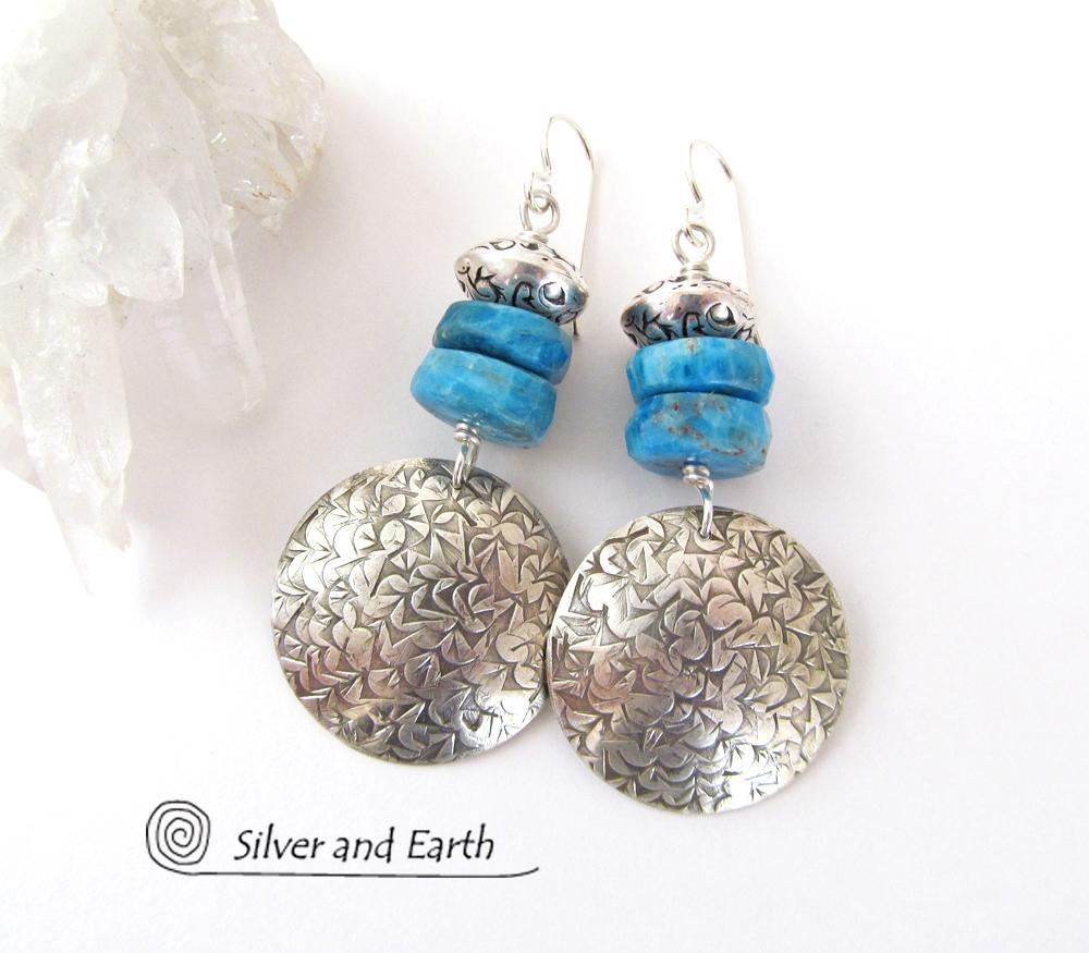 Sterling Silver Earrings with Blue Apatite Gemstones - Handmade Sterling Jewelry