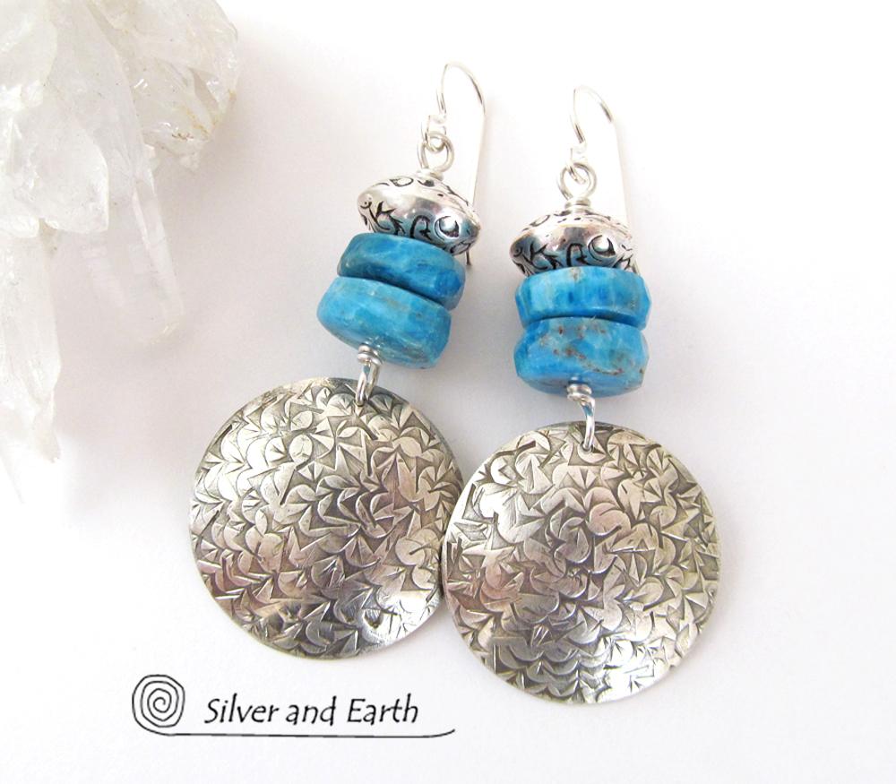 Sterling Silver Earrings with Blue Apatite Gemstones - Handmade Sterling Jewelry