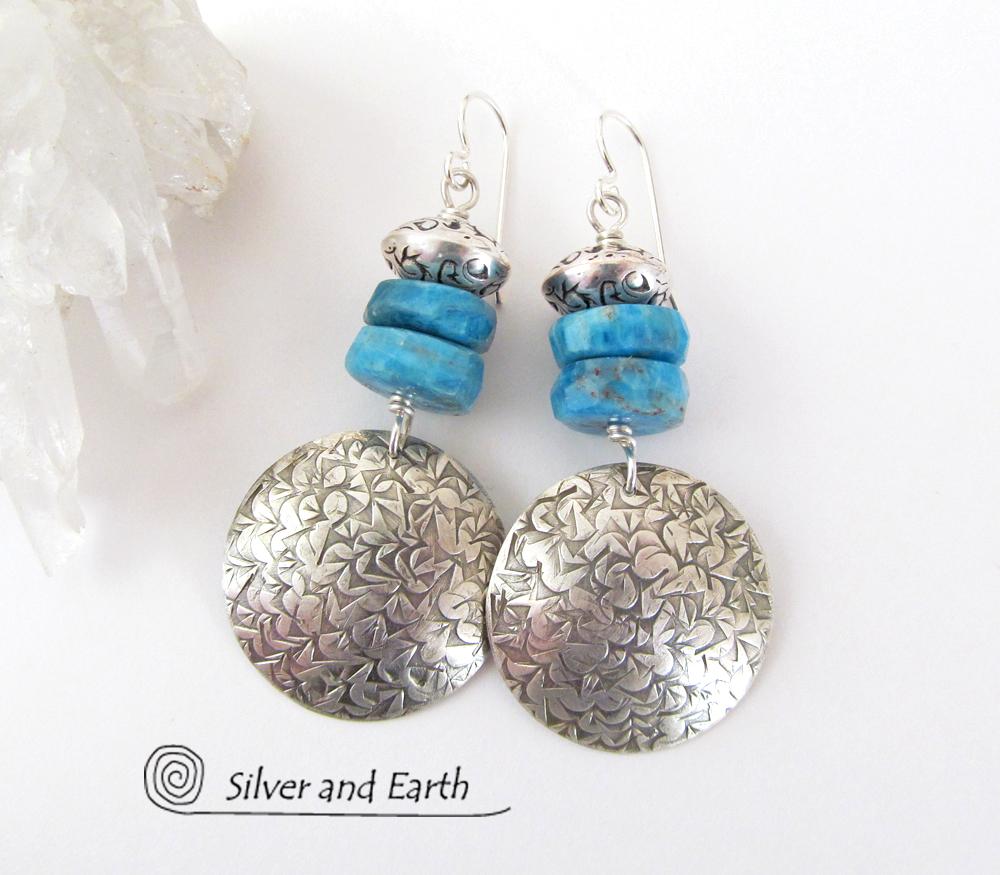 Sterling Silver Earrings with Blue Apatite Gemstones - Handmade Sterling Jewelry