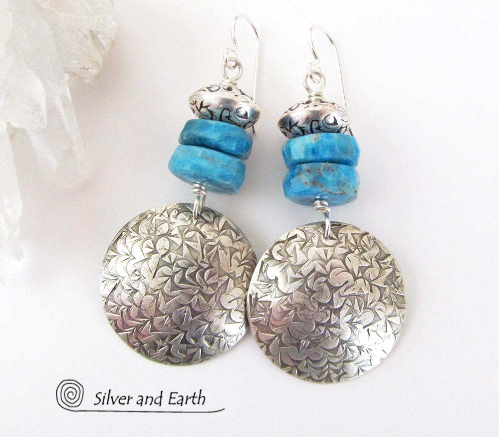 Sterling Silver Earrings with Blue Apatite Gemstones - Handmade Sterling Jewelry