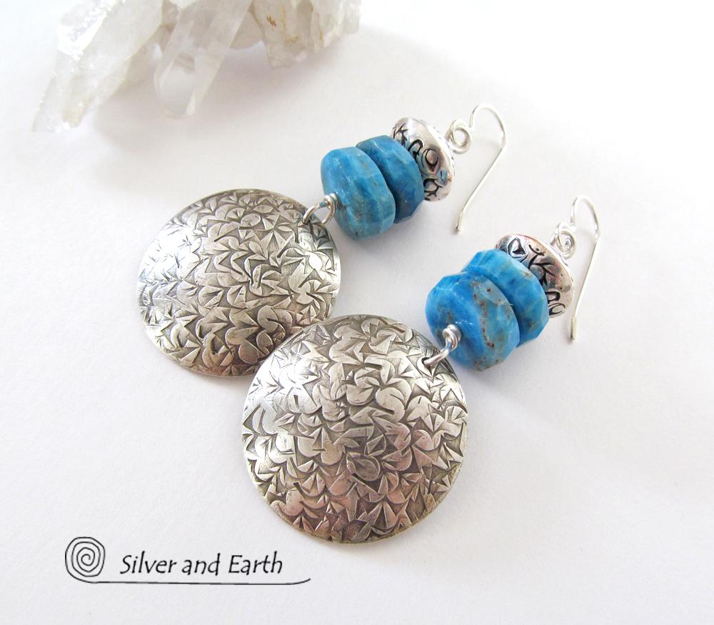 Sterling Silver Earrings with Blue Apatite Gemstones - Handmade Sterling Jewelry