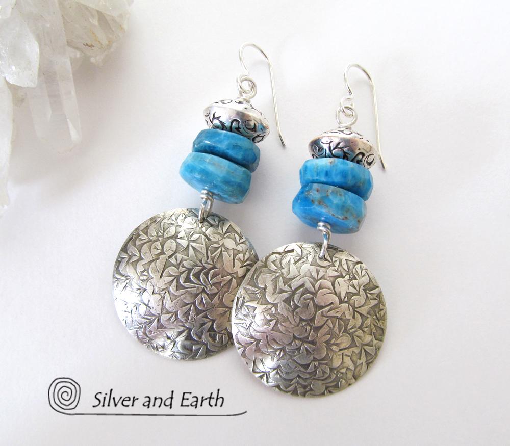 Sterling Silver Earrings with Blue Apatite Gemstones - Handmade Sterling Jewelry