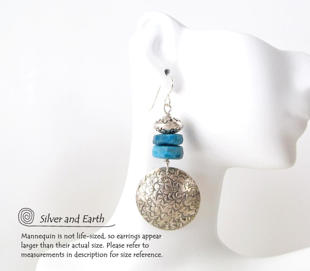 Sterling Silver Earrings with Blue Apatite Gemstones - Handmade Sterling Jewelry