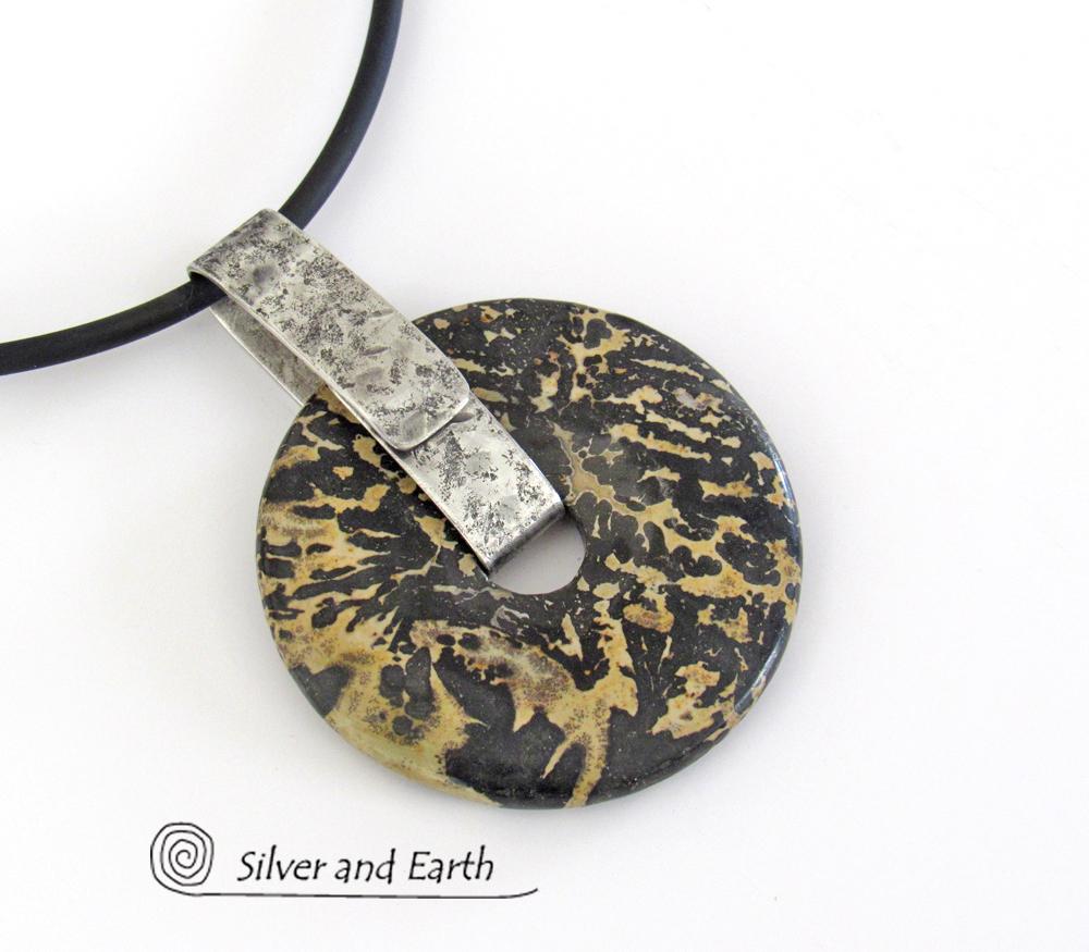 Artistic Jasper Sterling Silver Pendant Necklace - Unisex Jewelry for Men or Women