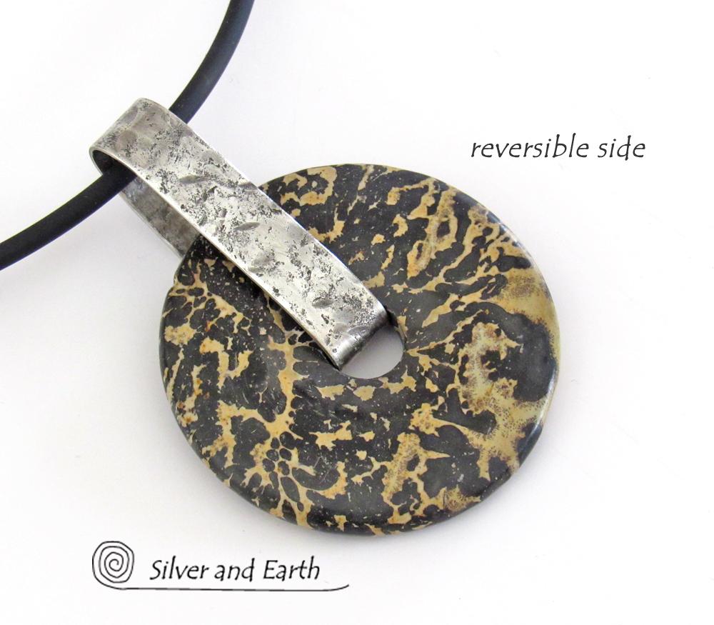 Artistic Jasper Sterling Silver Pendant Necklace - Unisex Jewelry for Men or Women