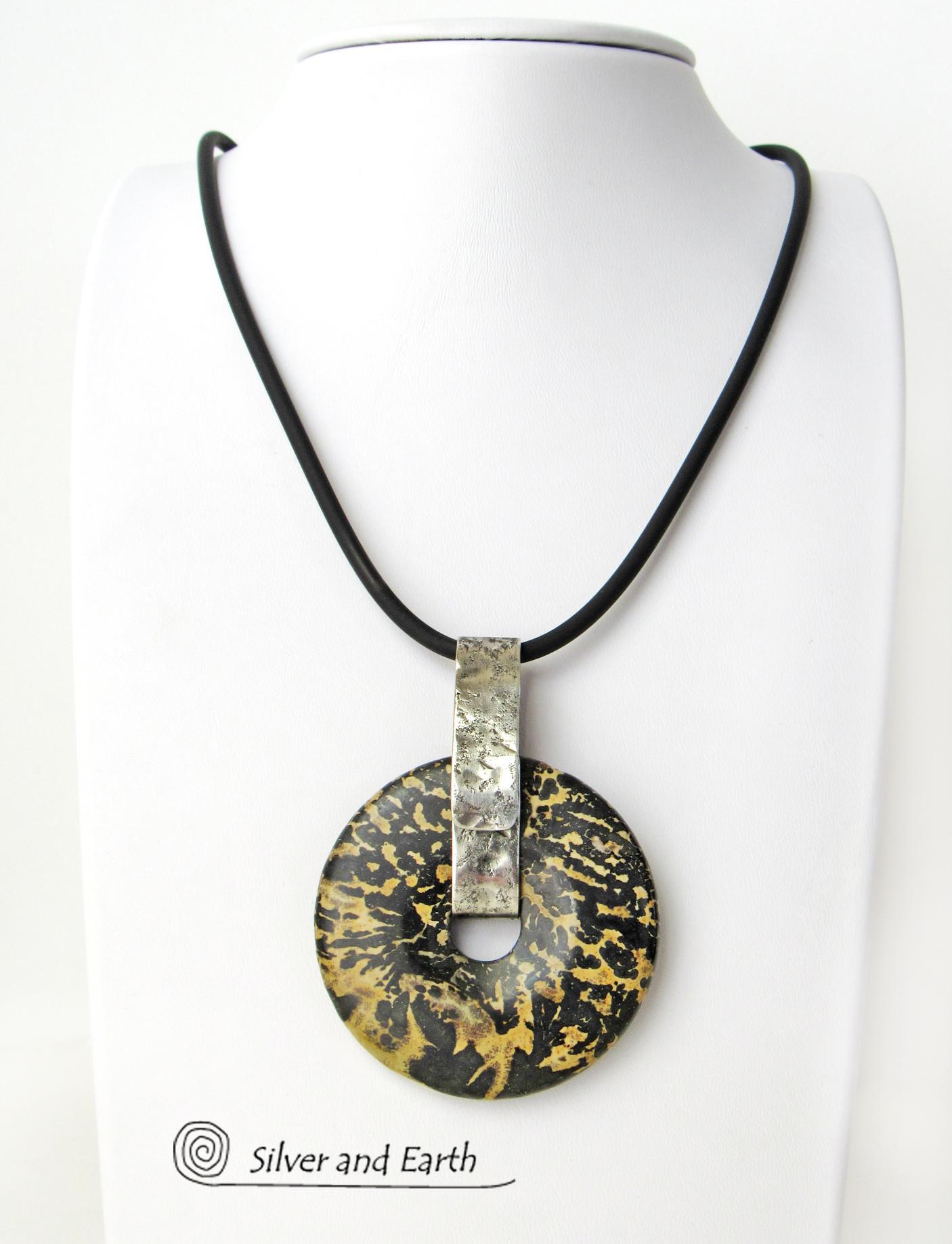 Artistic Jasper Sterling Silver Pendant Necklace - Unisex Jewelry for Men or Women