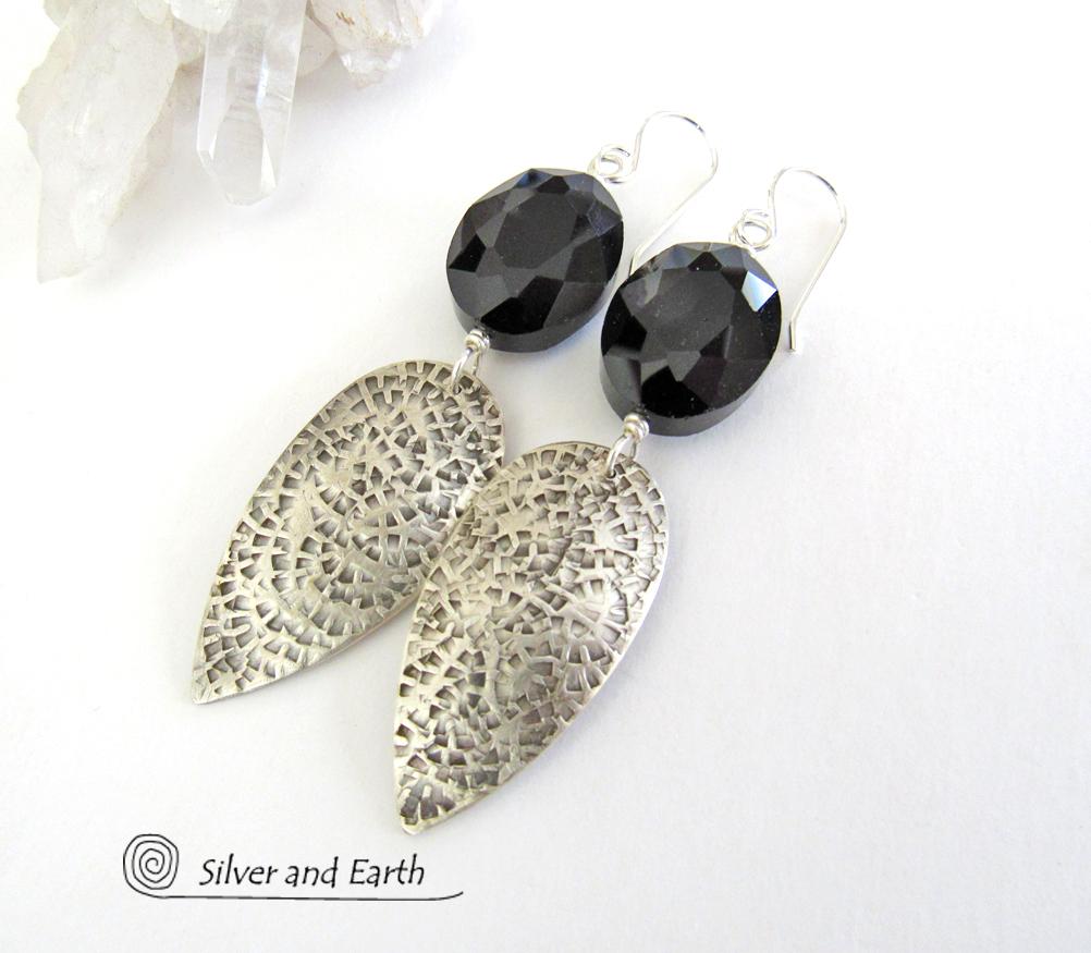 Sparkly Faceted Black Crystal Sterling Silver Earrings - Elegant Dressy Jewelry