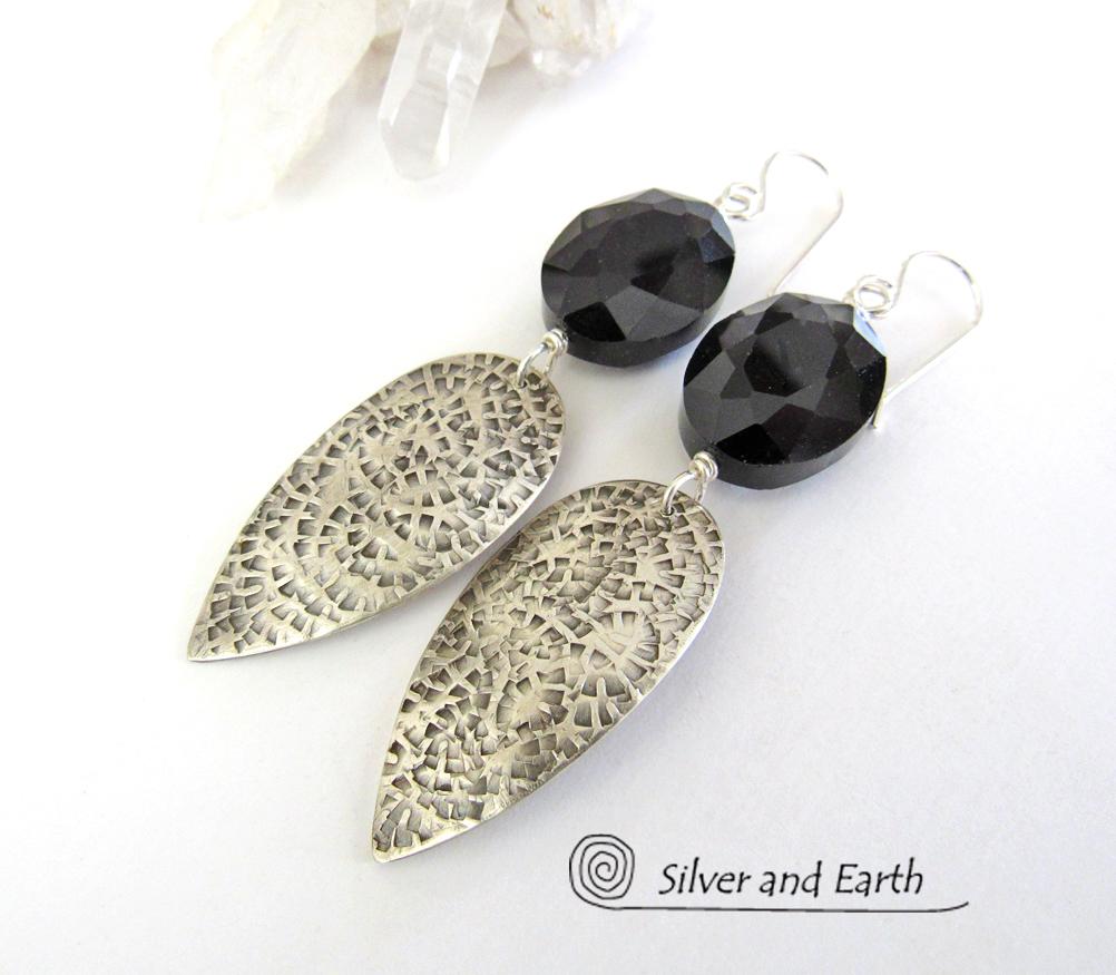 Sparkly Faceted Black Crystal Sterling Silver Earrings - Elegant Dressy Jewelry