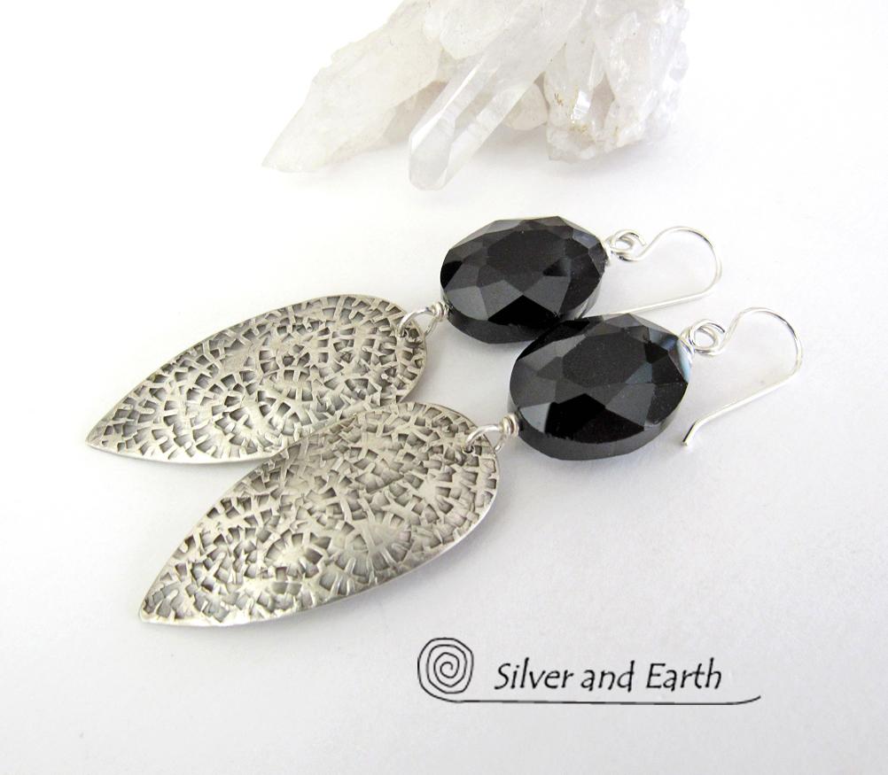 Sparkly Faceted Black Crystal Sterling Silver Earrings - Elegant Dressy Jewelry