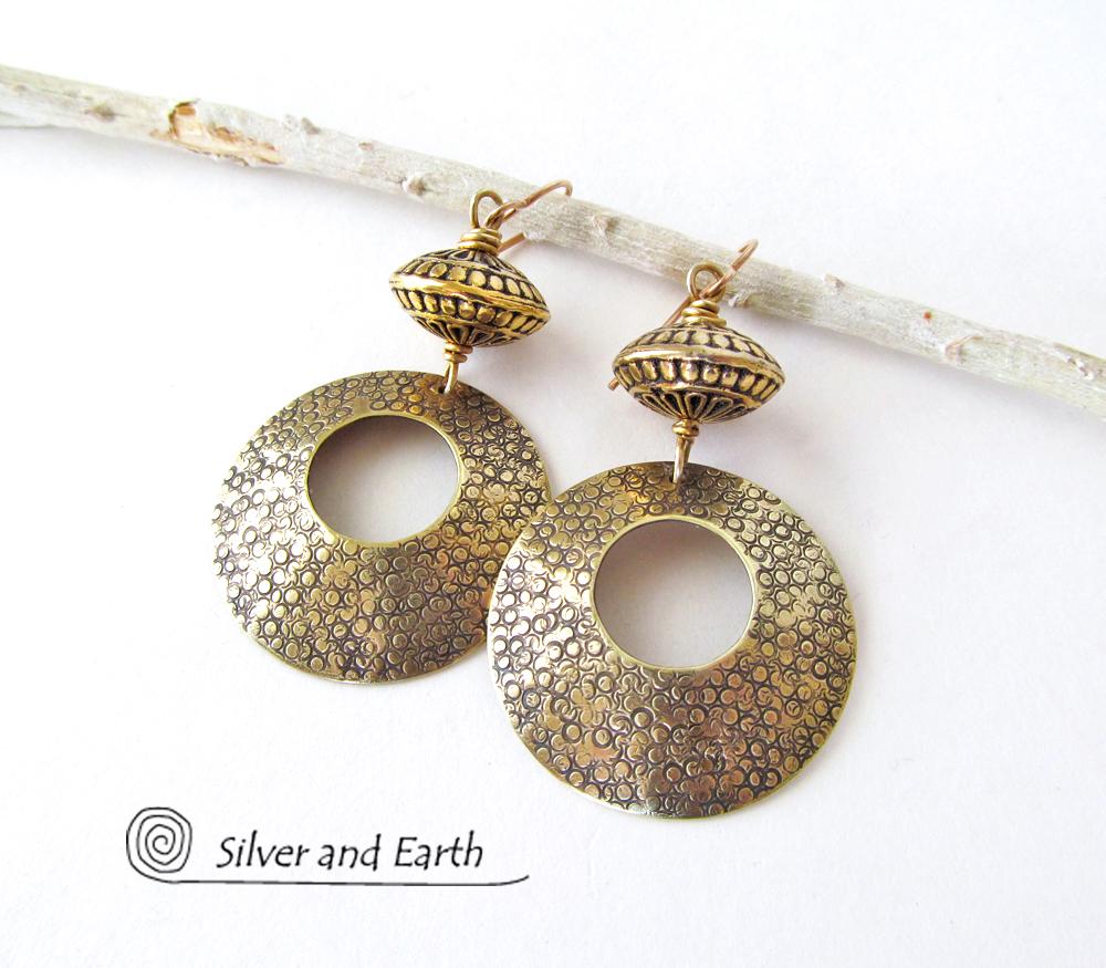 Big Gold Brass Hoop Earrings - Contemporary Chic Modern Jewelry