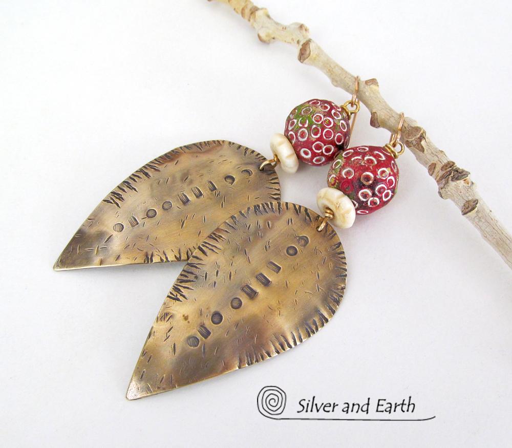 Big Tribal Spear Earrings with African Beads Bold Exotic Jewelry