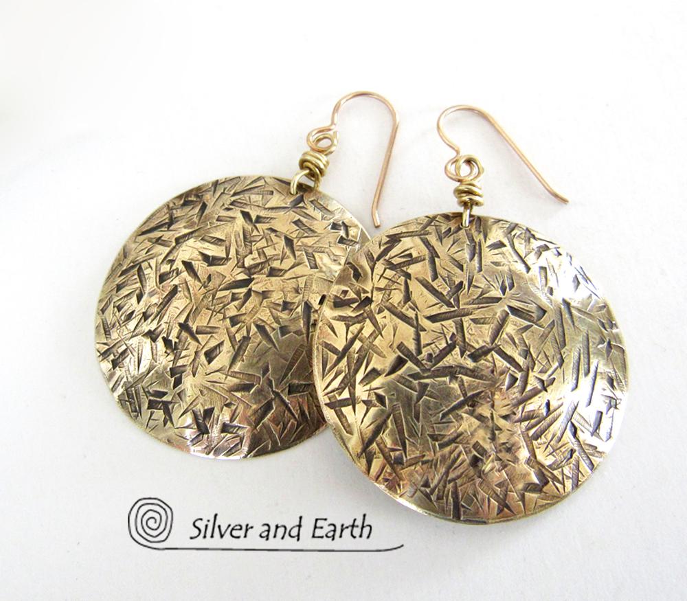 Big Bold Gold Brass Dangle Earrings - Contemporary Modern Jewelry