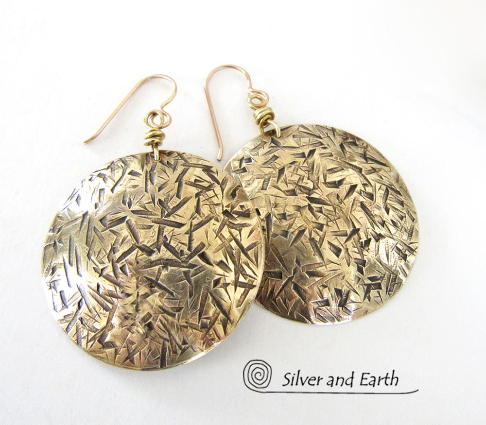 Big Bold Gold Brass Dangle Earrings - Contemporary Modern Jewelry