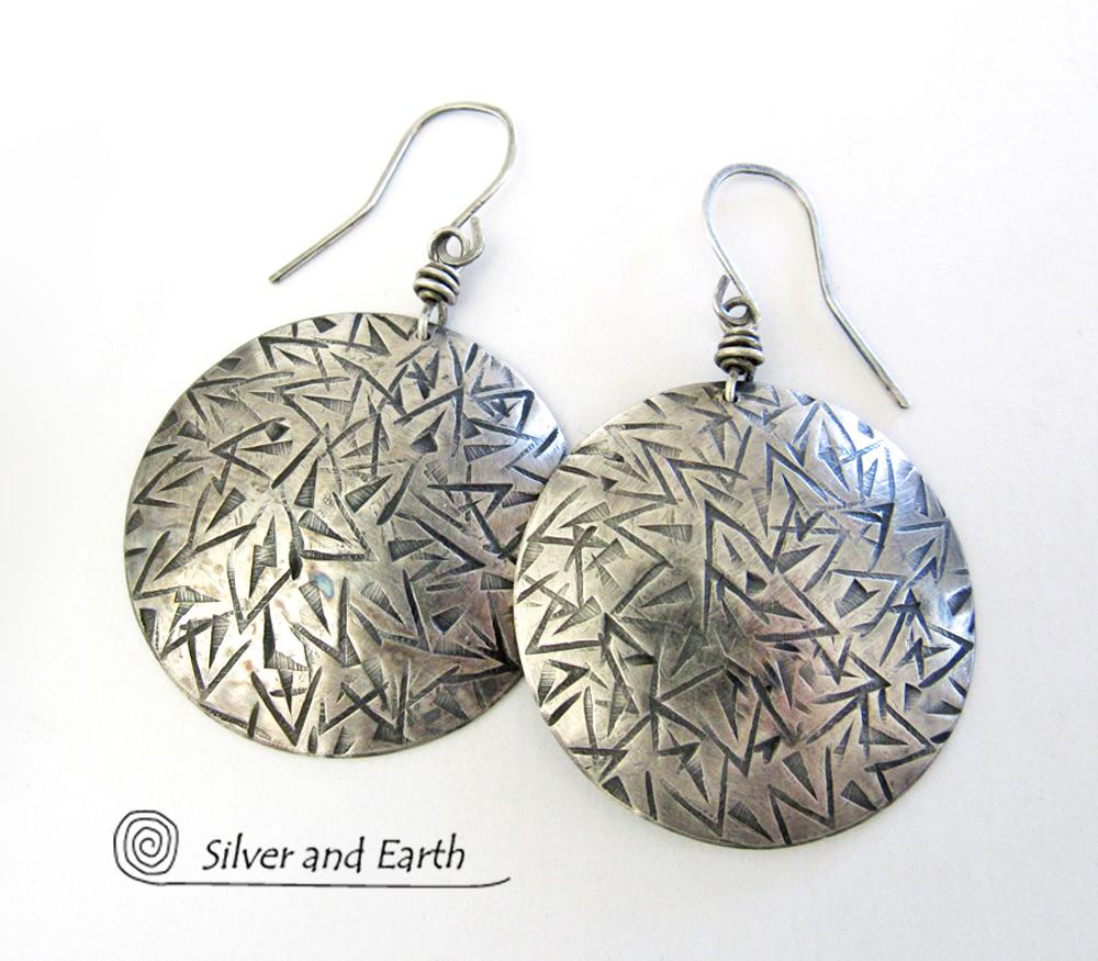 Large Round Solid Sterling Silver Earrings - Bold Statement Jewelry